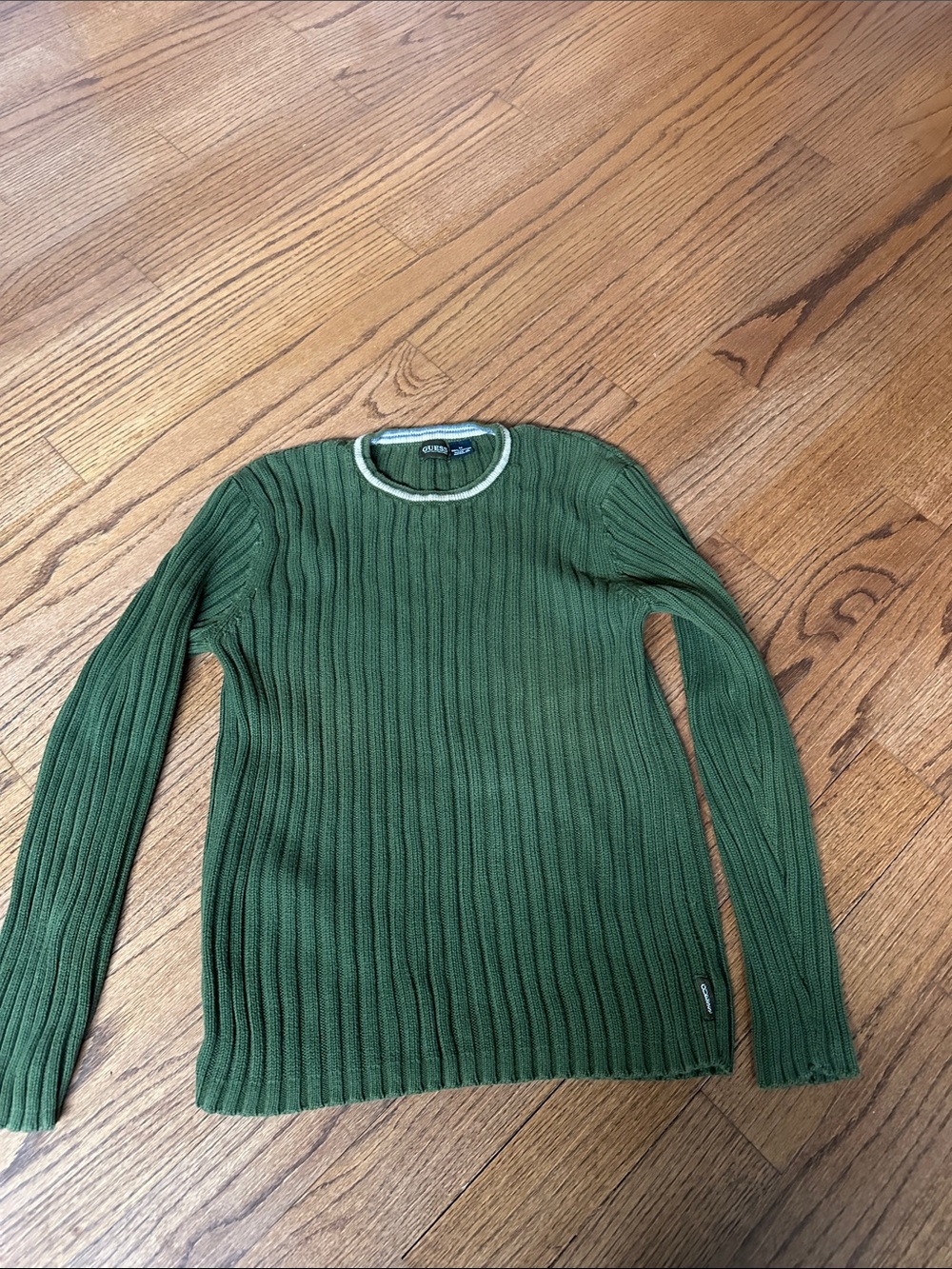 Guess Olive Green Ribbed Crewneck Sweater